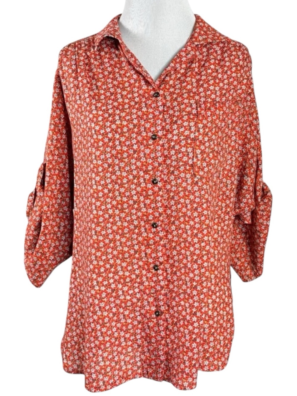 Vintage 70s Bonwit Teller Button Down Distsy Floral Top Dainty Cottage Large